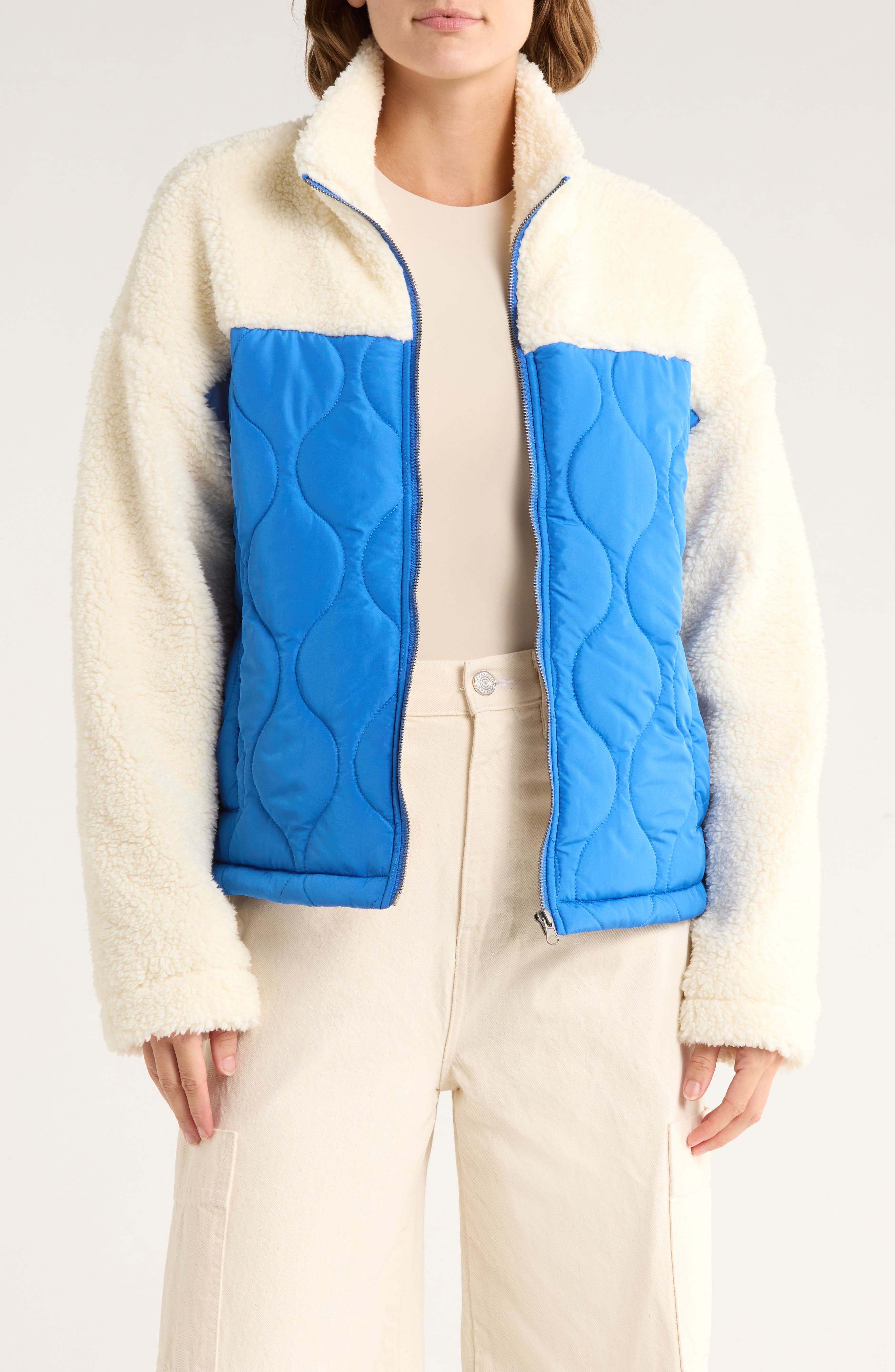 Thread & Supply Mixed Media Fleece & Quilted Panel Zip Jacket