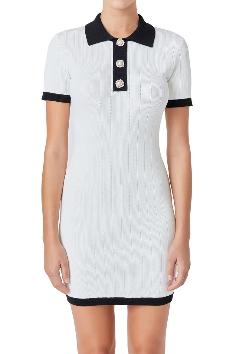 Polo Rib Minidress, Alternate, color, WHITE/ BLACK