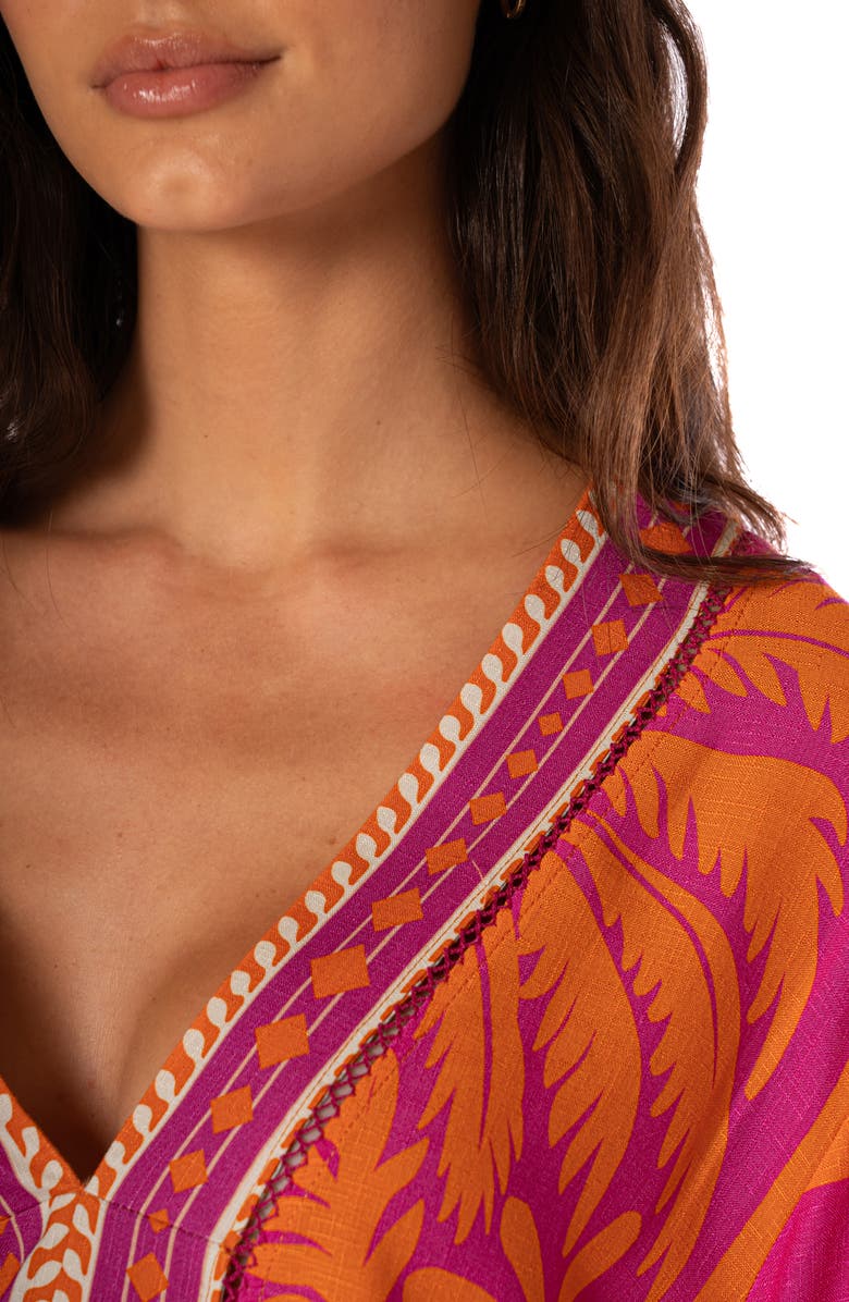 Maaji Flamingo Palm Enjoyable Long Sleeve Cover-Up Dress, Alternate, color, Bright Purple