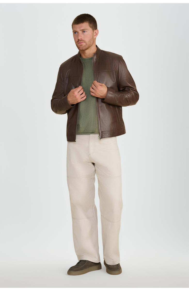 FURNIQ UK Otis Racer Leather Jacket, Alternate, color, Brown