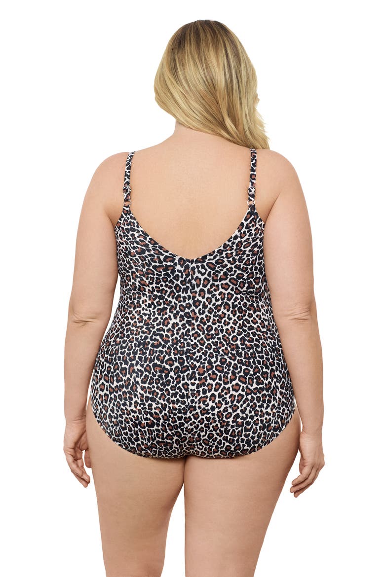 Plus Size Princess Seam V-Neck Side Shirred Adjustable One-Piece Swimsuit, Alternate, color, Desert Leopard