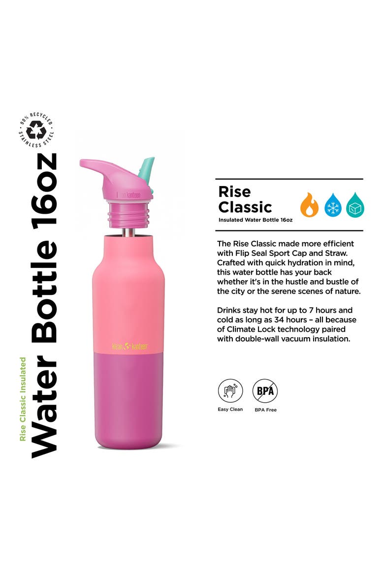 16oz Rise Classic Insulated Water Bottle with Flip Seal Sport Cap and Straw, Alternate, color, Pink Lemonade Kaleidoscope