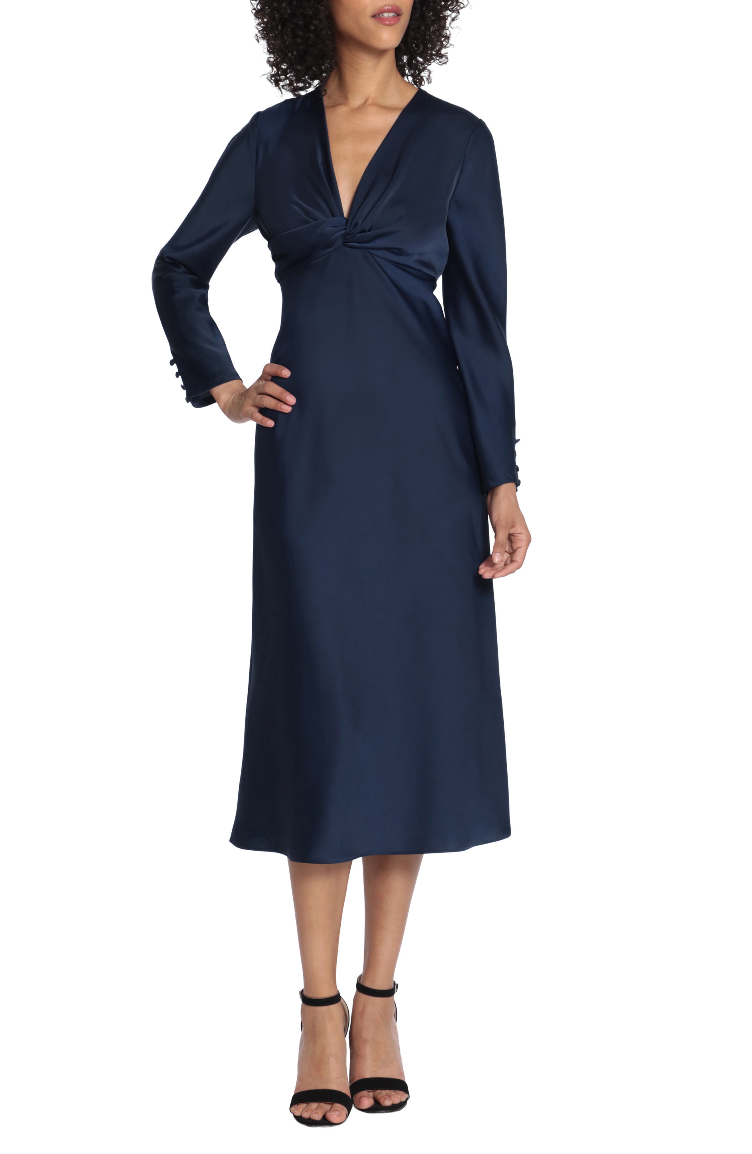 Maggy London Twist Neck Long Sleeve Midi Dress