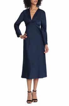 Maggy London Twist Neck Long Sleeve Midi Dress