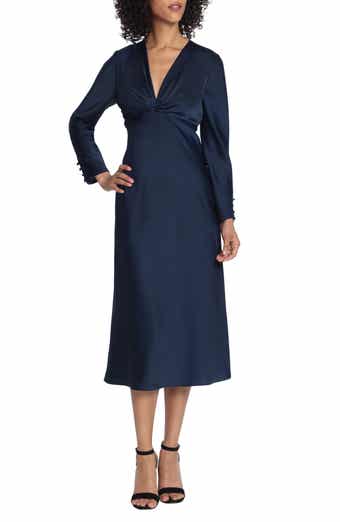 Maggy London Twist Neck Long Sleeve Midi Dress