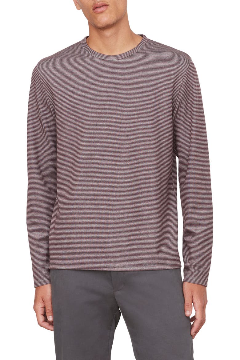 Double Stripe Long Sleeve T-Shirt, Main, color, MED H GREY/ BEET ROOT