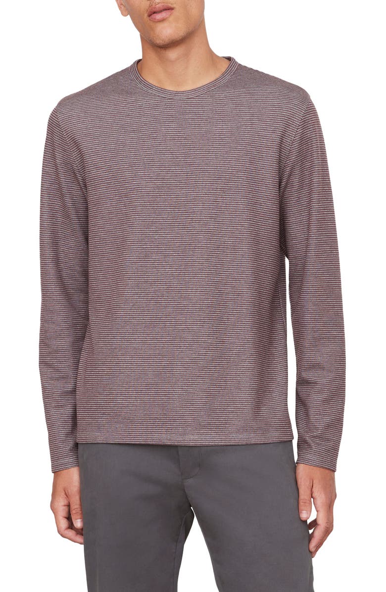 Vince Double Stripe Long Sleeve T-Shirt, Main, color, Med H Grey/ Beet Root