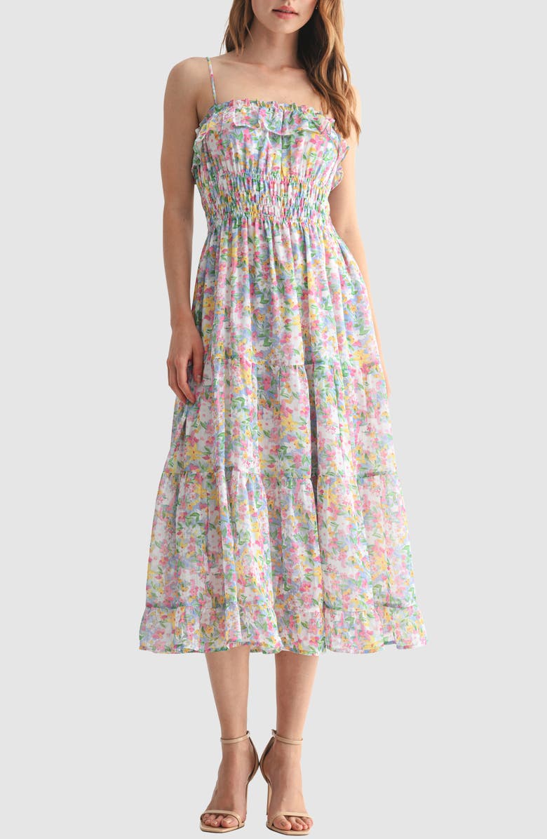 Lush Ruffle Tiered Midi Dress, Main, color, Multi Floral