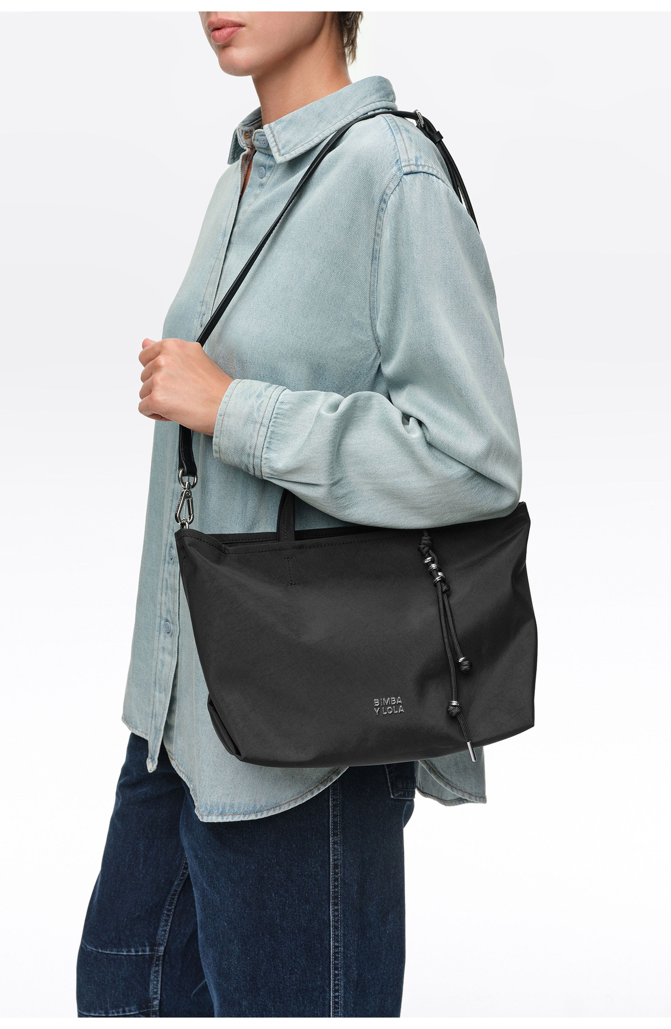 Medium Nylon Shopper Bag, Alternate, color, BLACK