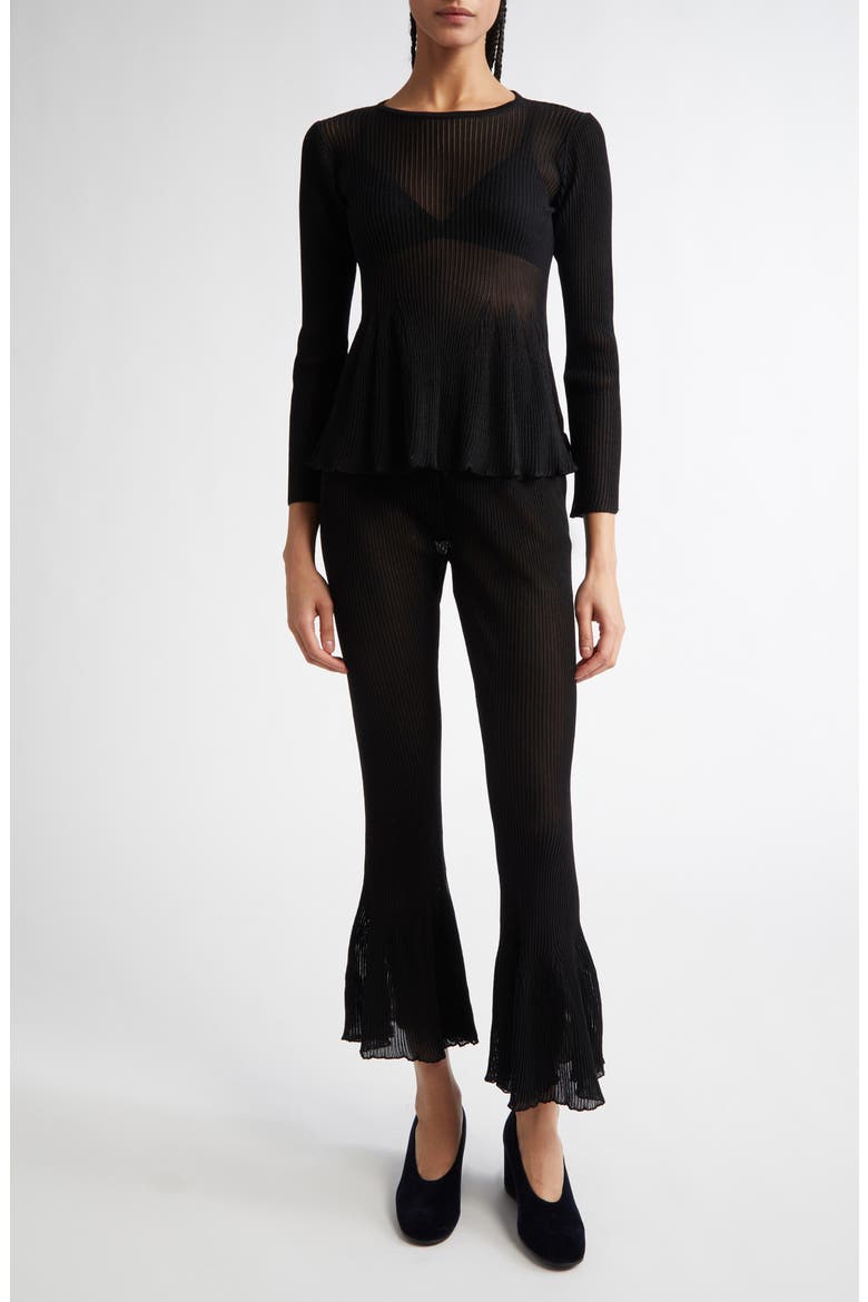 Hypha Lucent Flare Hem Knit Top, Alternate, color, BLACK
