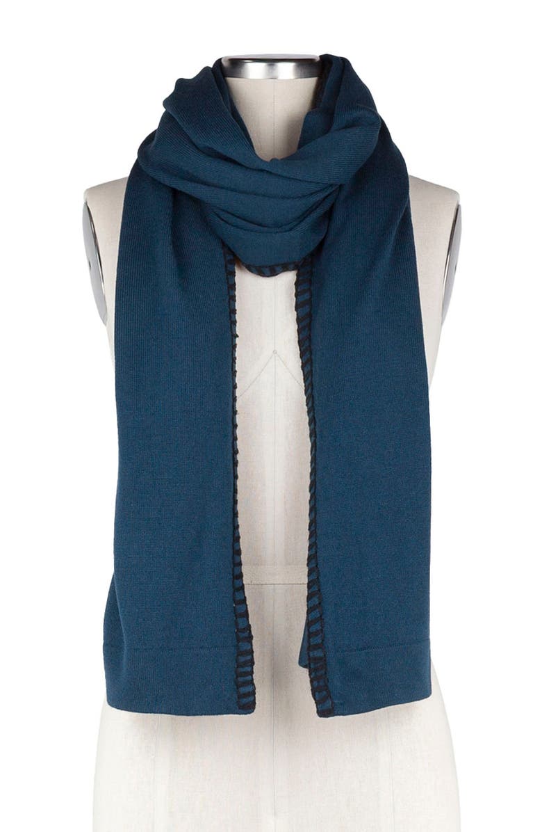 Patricia Nash Contrast Stitch Knit Ruana, Alternate, color, Crblk