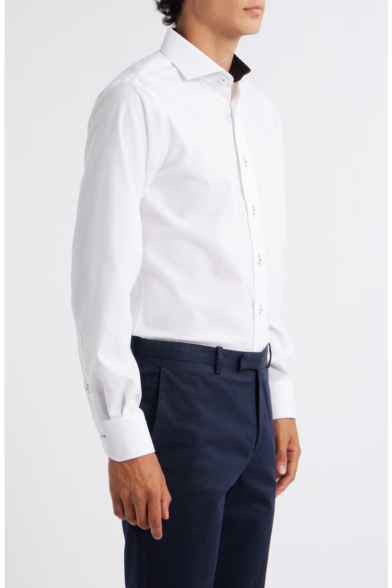 Trim Fit Solid White Textured Stretch Cotton Dress Shirt, Alternate, color, WHITE