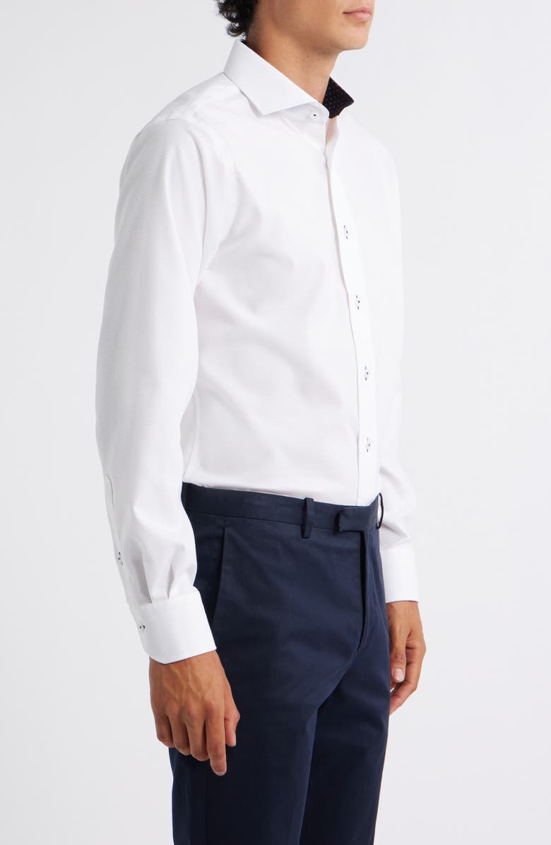 Lorenzo Uomo Trim Fit Solid White Textured Stretch Cotton Dress Shirt, Alternate, color, White