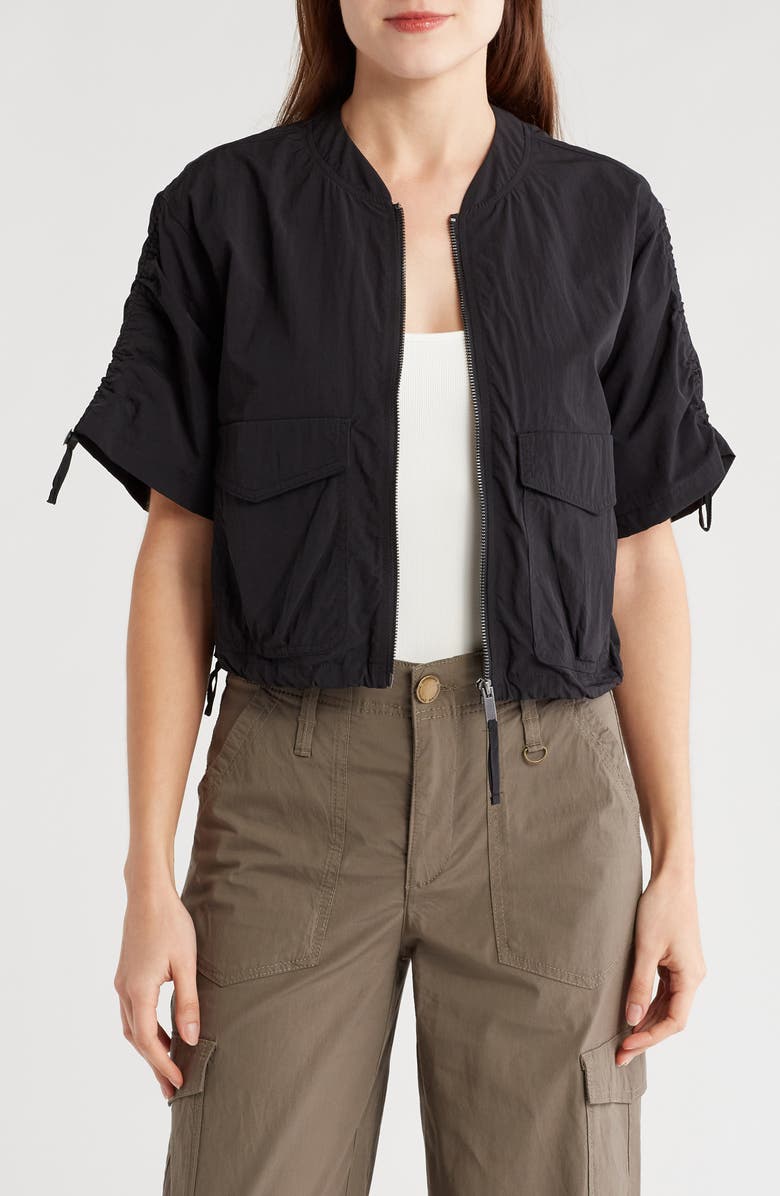 Democracy Cinched Tie Short Sleeve Bomber Jacket, Main, color,