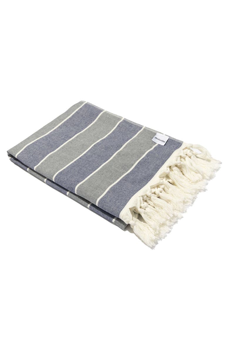 InfuseZen Multi Stripe Terry Cloth Lined Turkish Towel, Alternate, color, Grey And Navy