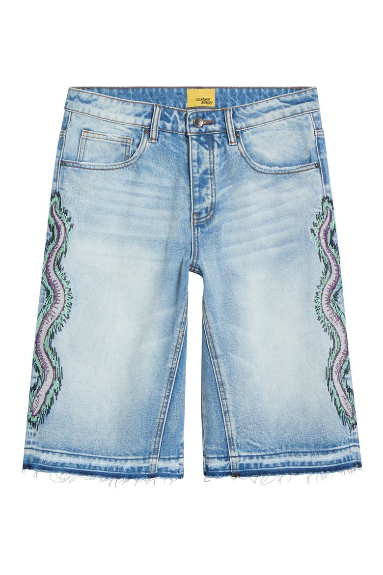 Snake Embroidered Denim Shorts, Alternate, color, LIGHT WASH