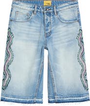 DIET STARTS MONDAY Snake Embroidered Denim Shorts