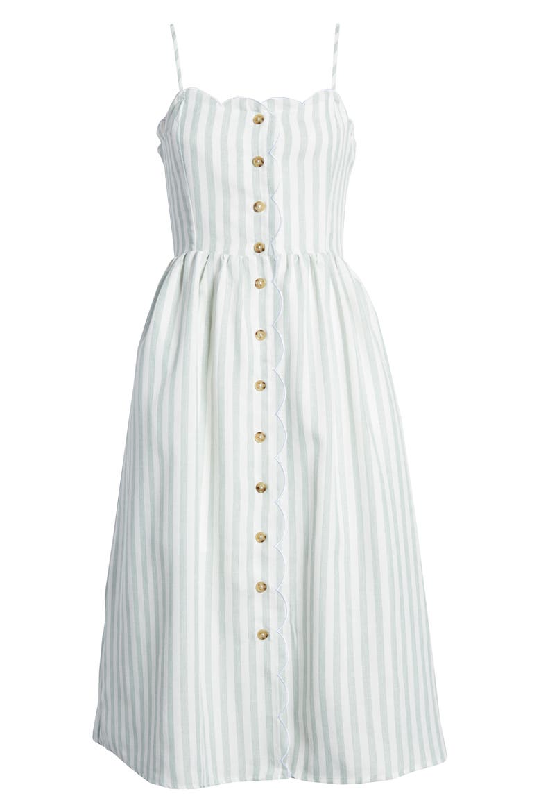 Scallop Edge Midi Dress, Main, color, GREEN