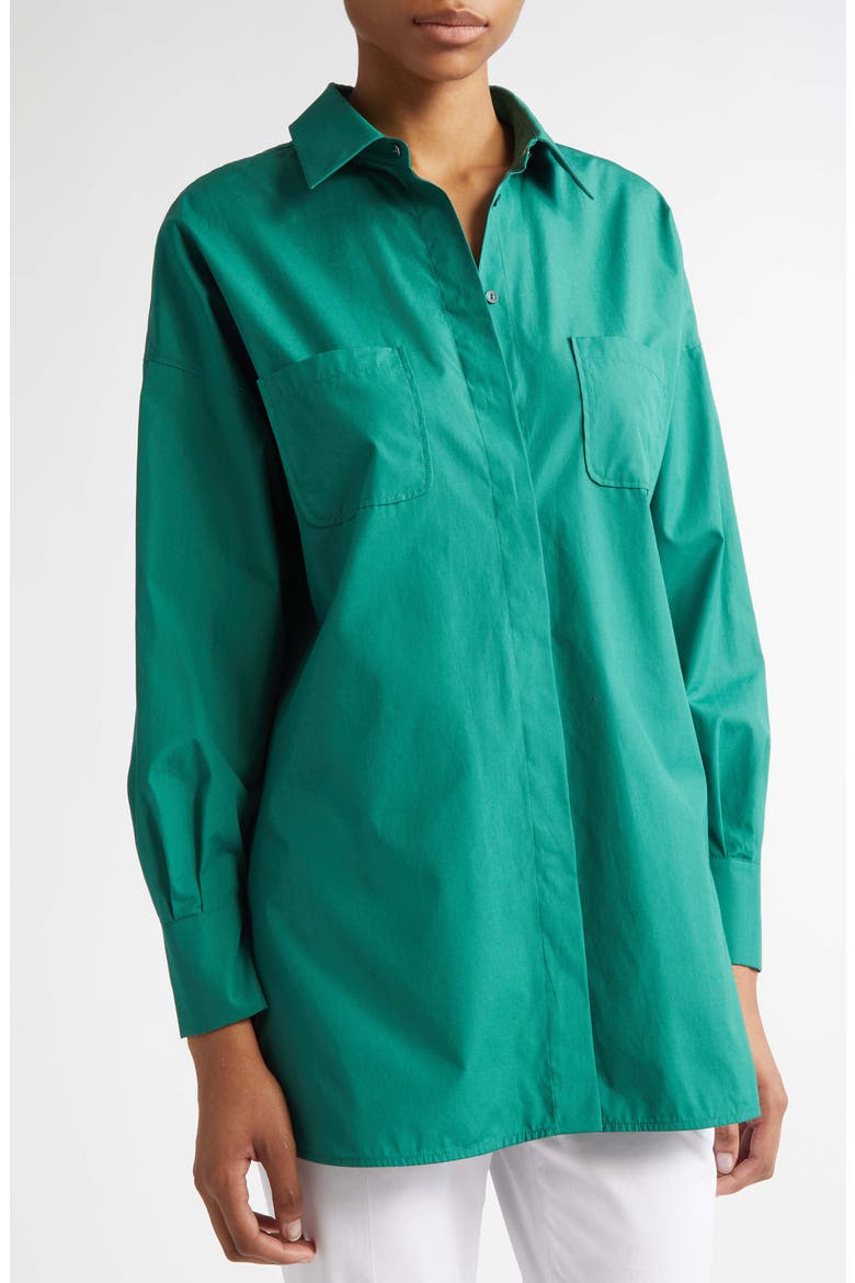 Odino Oversize Cotton Button-Up Shirt, Alternate, color, EMERALD