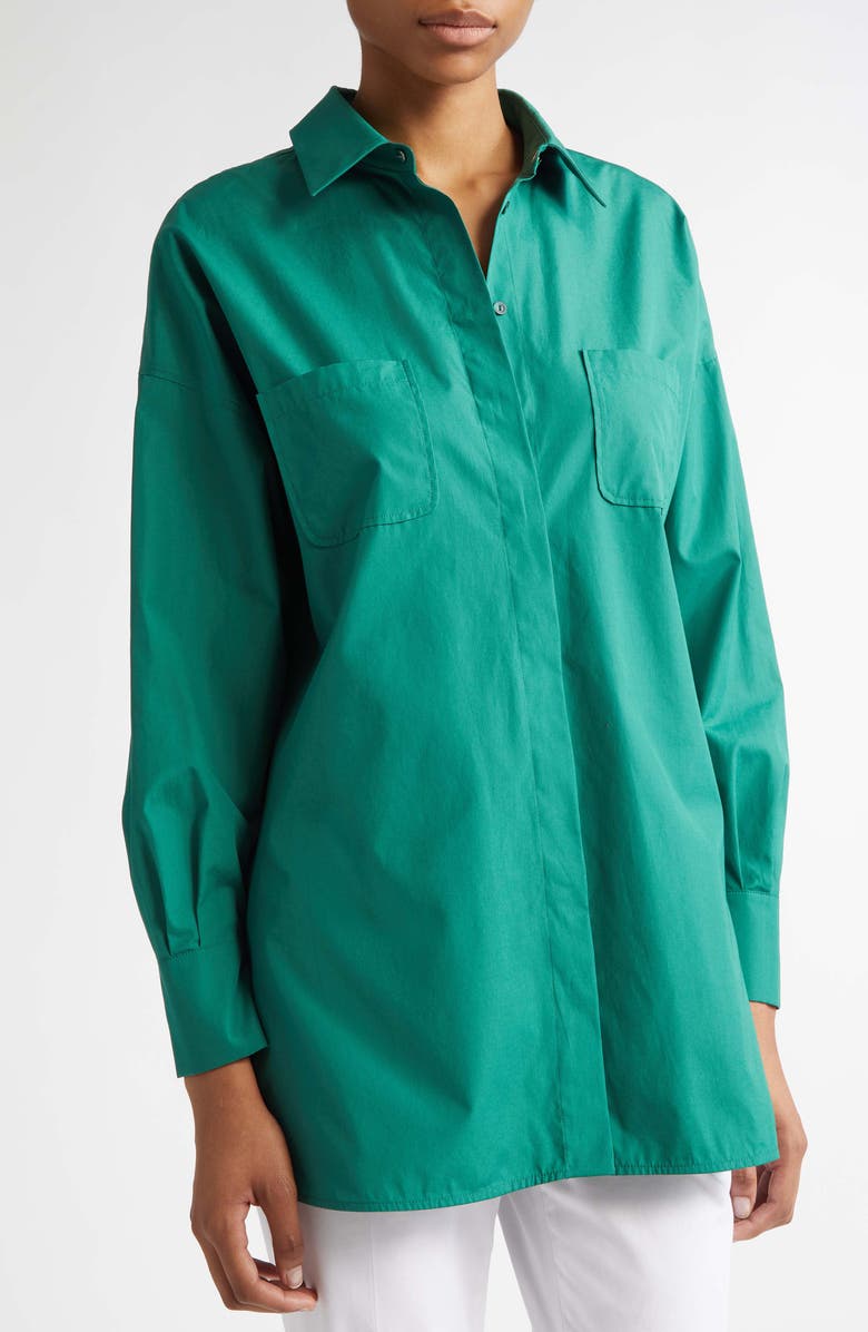 Max Mara Studio Odino Oversize Cotton Button-Up Shirt, Alternate, color, Emerald