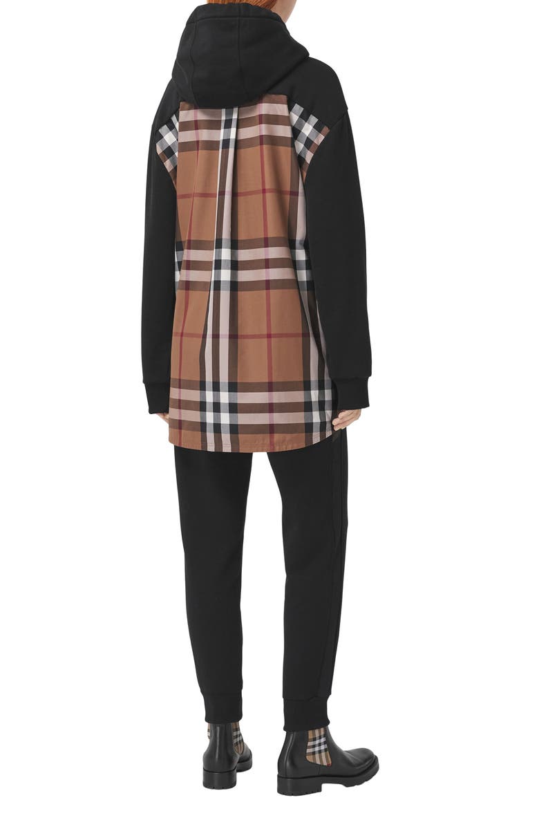 Burberry Aurore Check Back Panel Oversize Cotton Hoodie, Alternate, color, 