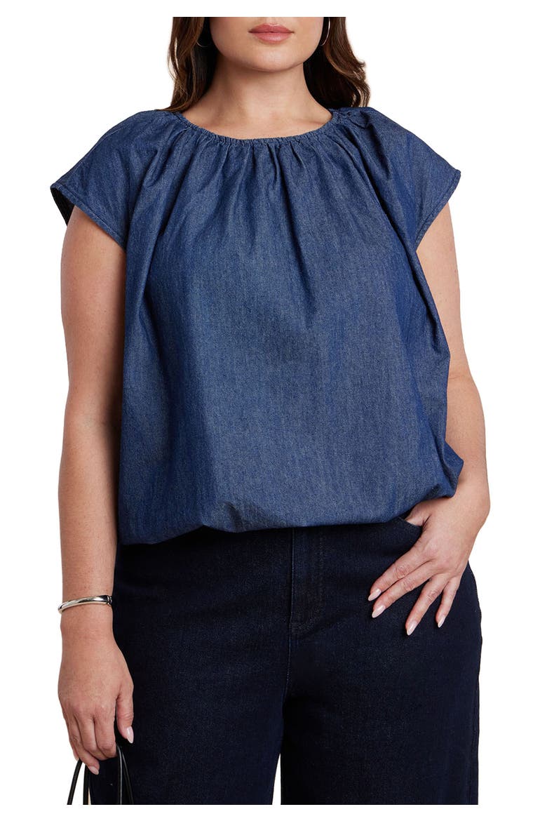 Bubble Chambray Top, Main, color, NAVY