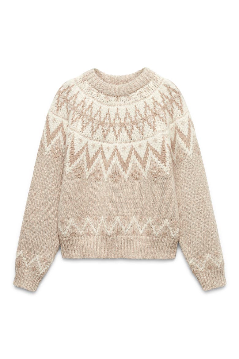 Fair Isle Crewneck Sweater, Alternate, color, MEDIUM BROWN