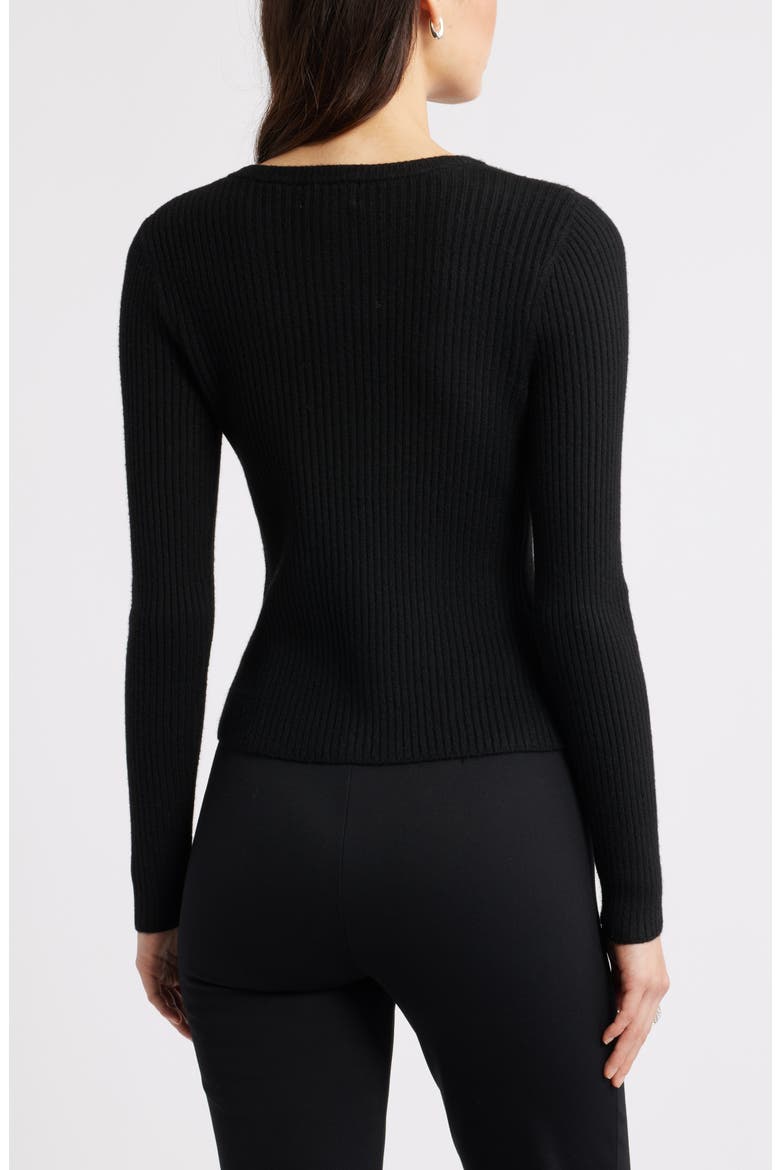 Ribbed Crewneck Cardigan, Alternate, color, BLACK