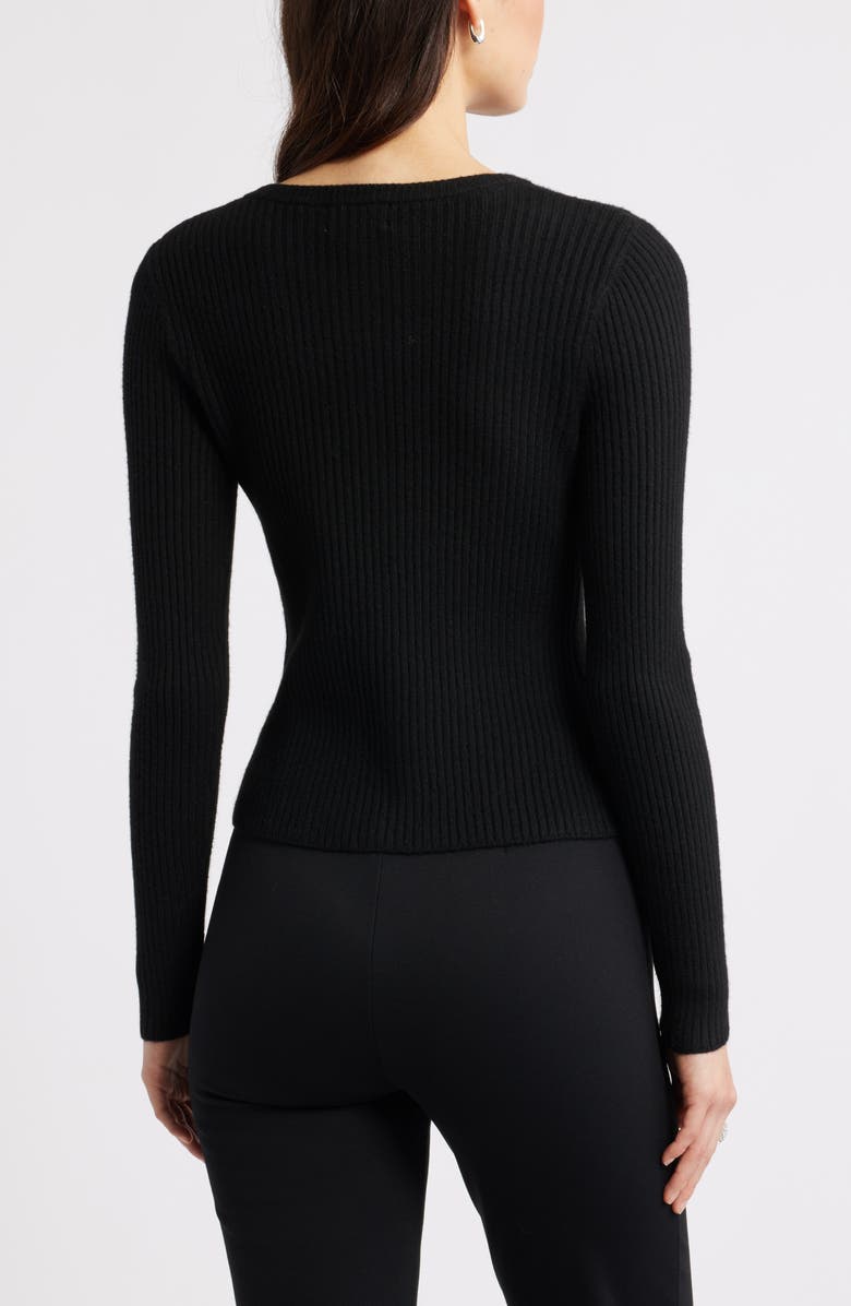 Open Edit Ribbed Crewneck Cardigan, Alternate, color, Black