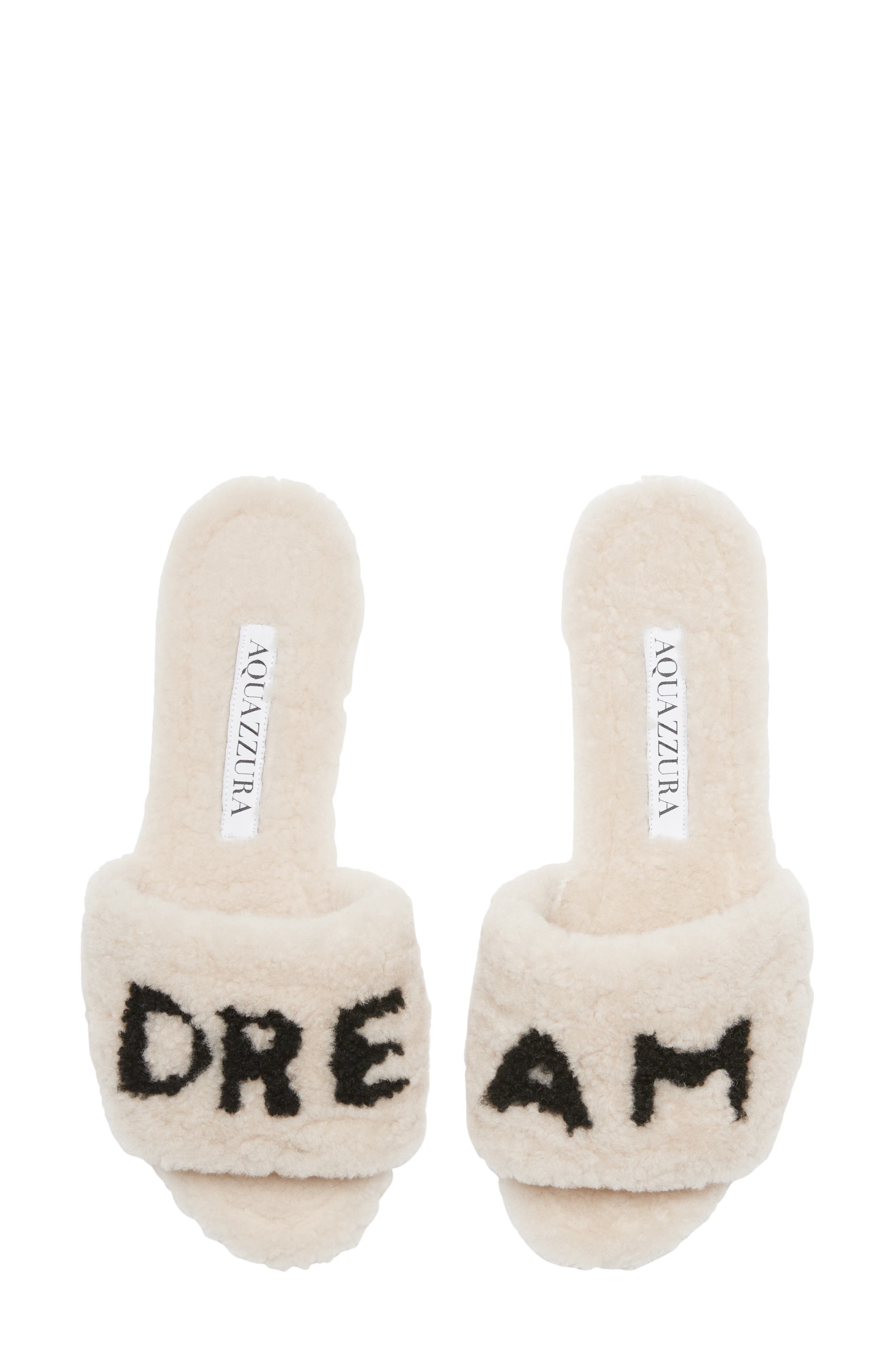 So Dream Genuine Shearling Slide Sandal, Alternate, color, CREAM/BLACK