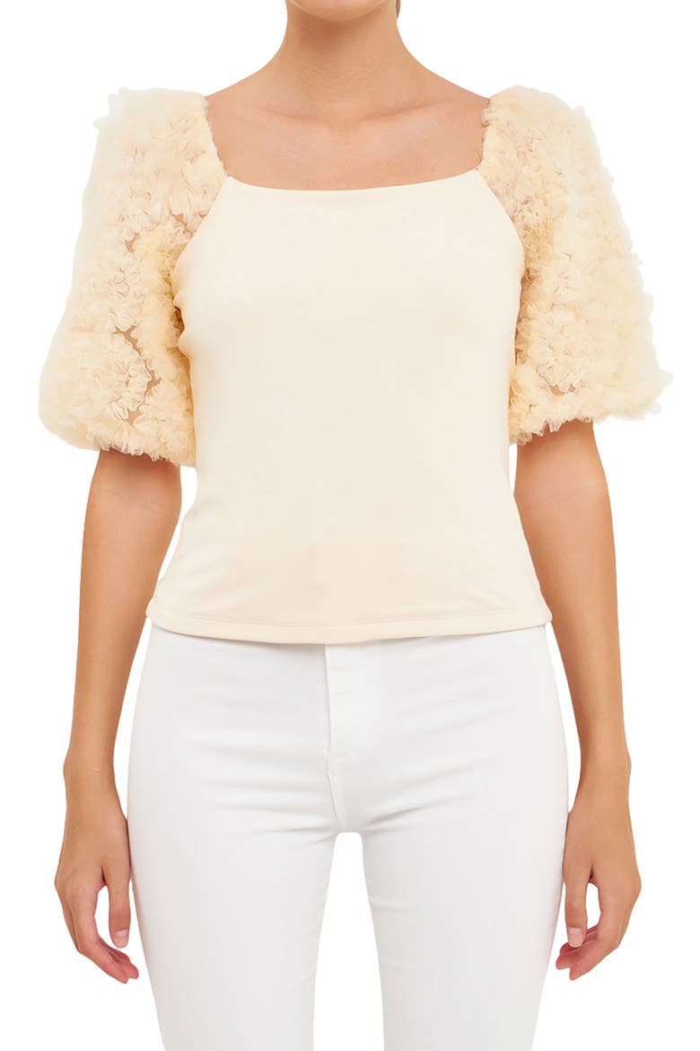 Tulle Puff Sleeve Blouse, Main, color, IVORY