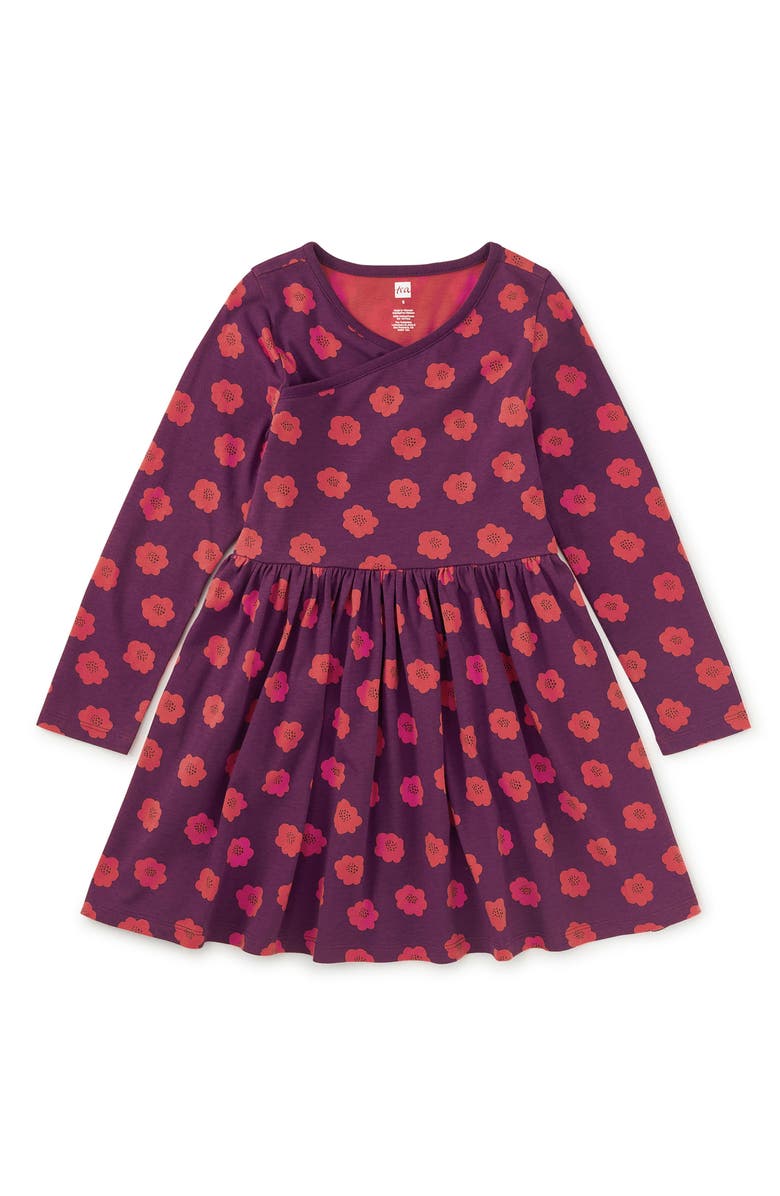 Tea Collection Long Sleeve Wrap Neck Dress, Main, color, Simple Chrysanthemums