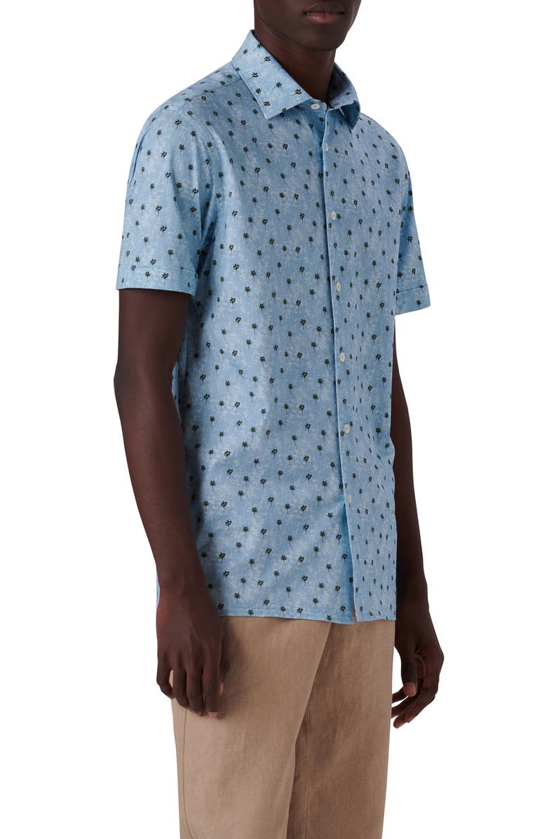 Bugatchi Milo OoohCotton<sup>®</sup> Palm Tree Print Short Sleeve Button-Up Shirt, Alternate, color, Aloe