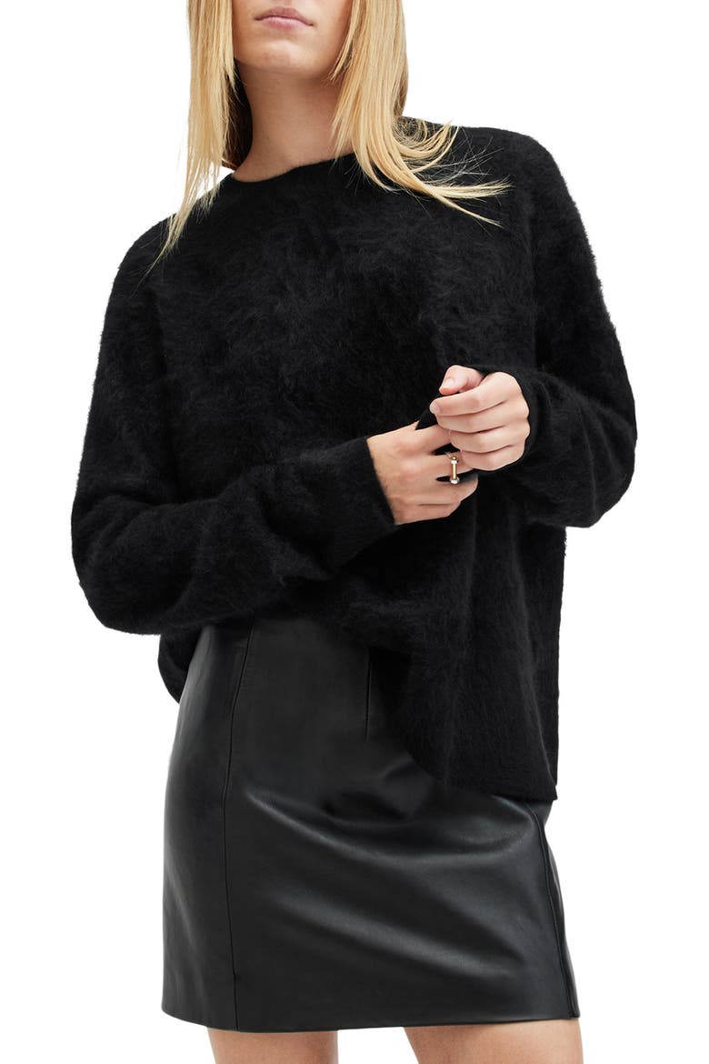 Rebel Cashmere Crewneck Sweater, Alternate, color, BLACK