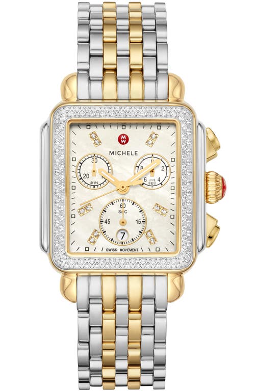 MICHELE Deco Diamond Chronograph Bracelet Watch, 33mm in Gold/Silver at Nordstrom
