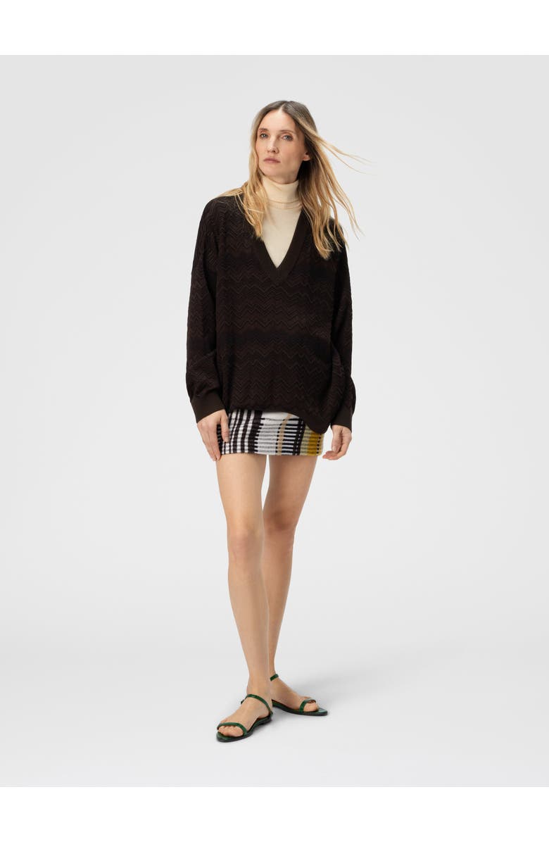 Missoni Oversized V-neck Sweater In Chevron Pattern, Alternate, color, Brown