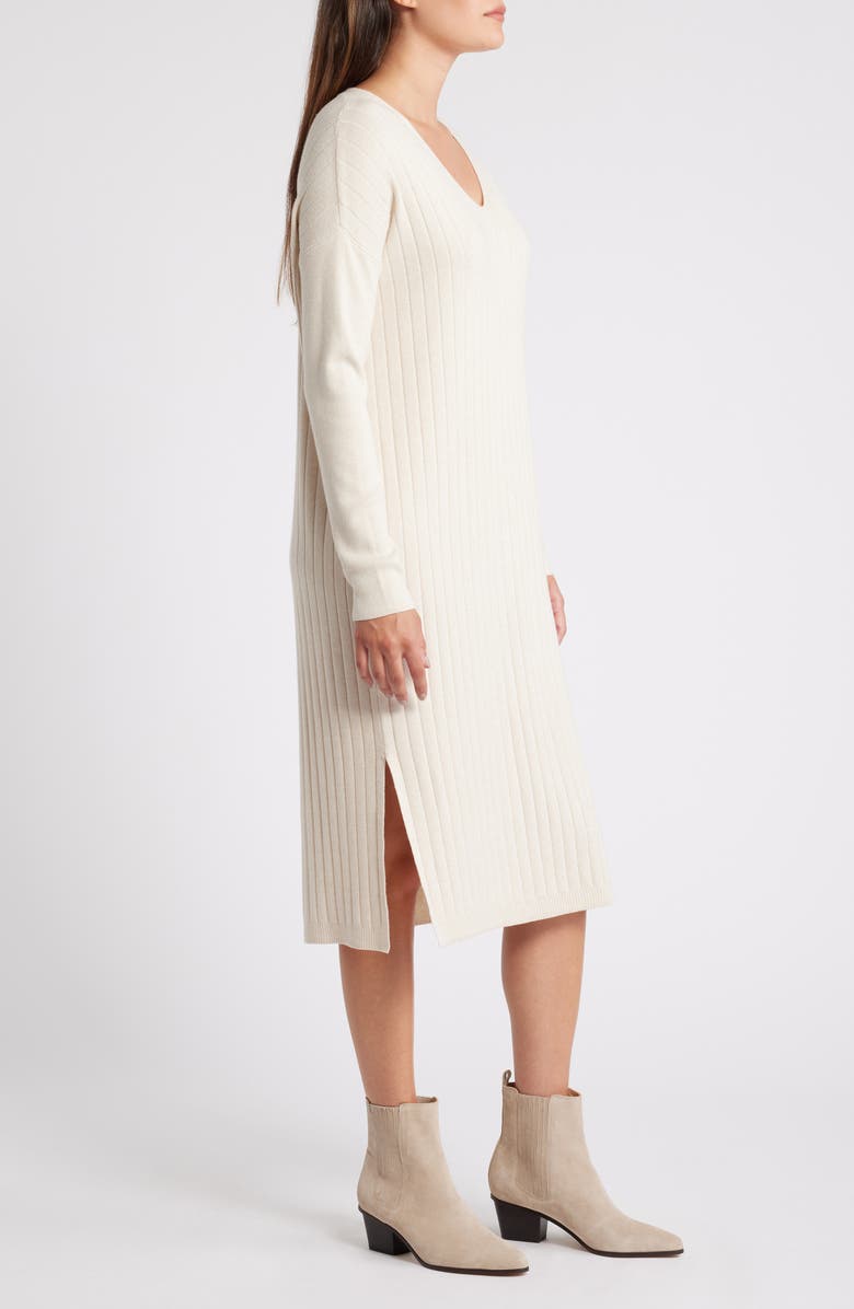Caslon<sup>®</sup> Long Sleeve Rib Sweater Dress, Alternate, color, Beige Oatmeal Light Heather