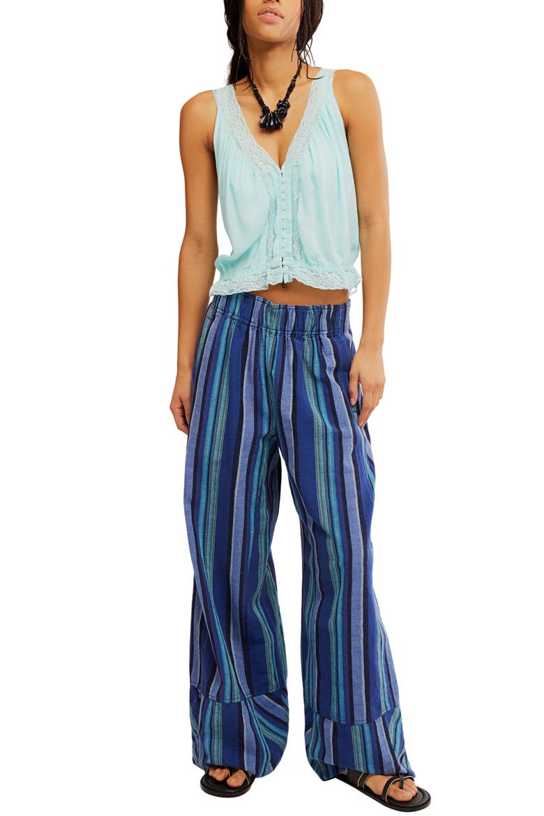 Days End Stripe Wide Leg Linen Pants, Alternate, color, NAVY COMBO