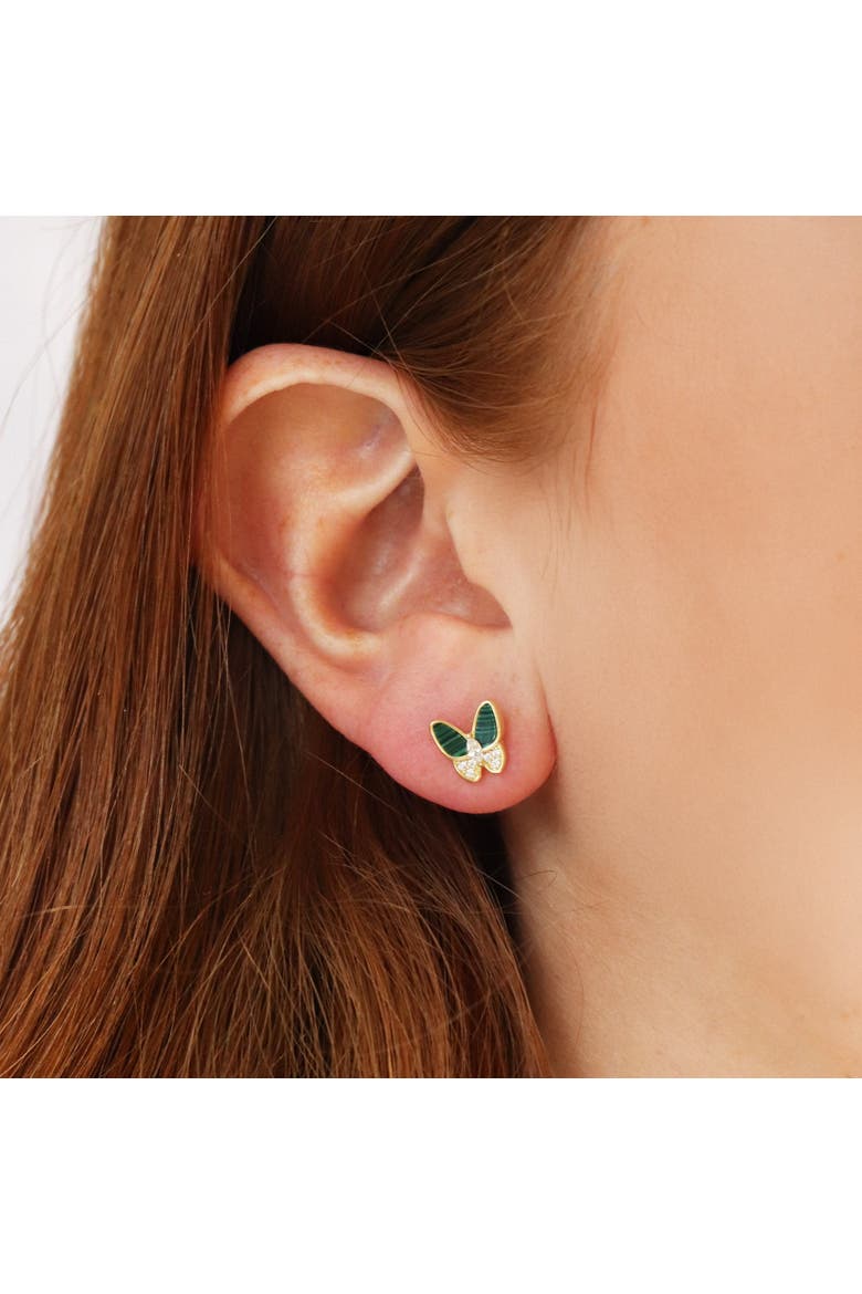 Malachite CZ Butterfly Stud Earrings, Alternate, color, Malachite