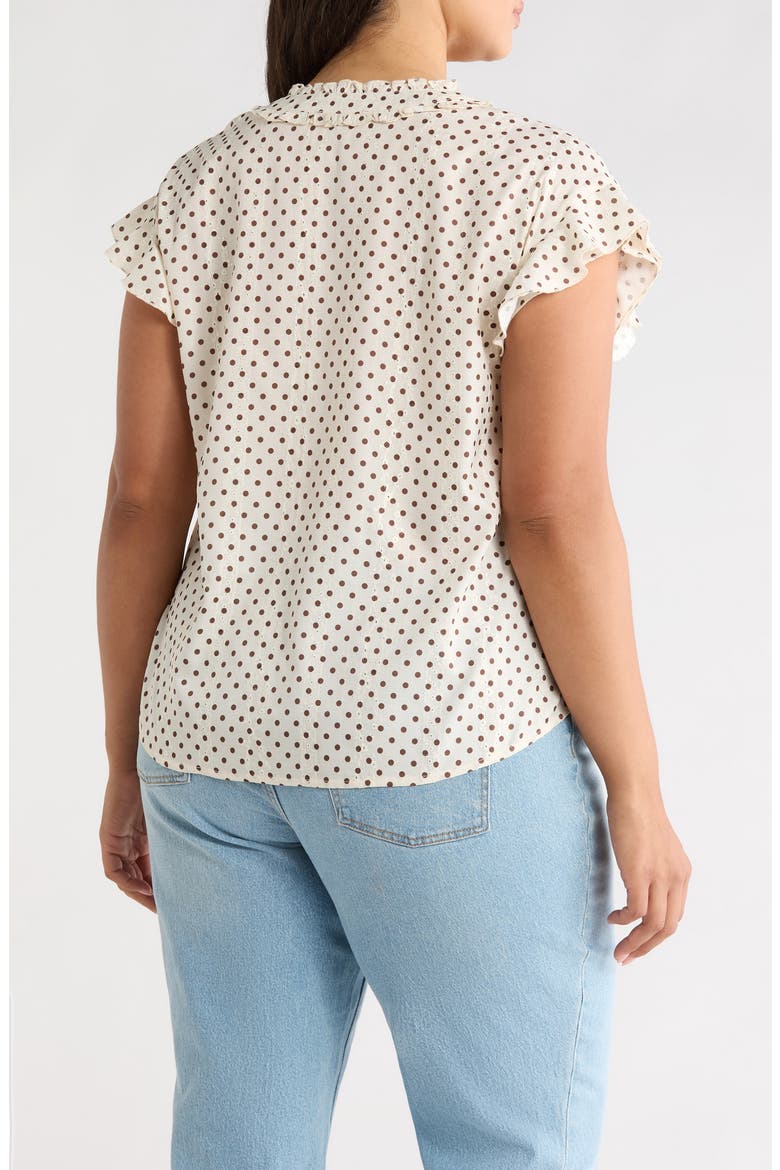 Flutter Sleeve Top, Alternate, color, ECRU/ BROWN