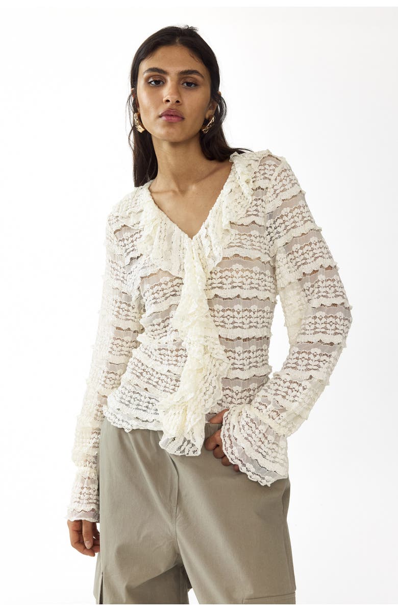 H&M Lace-look jersey blouse, Alternate, color, Cream