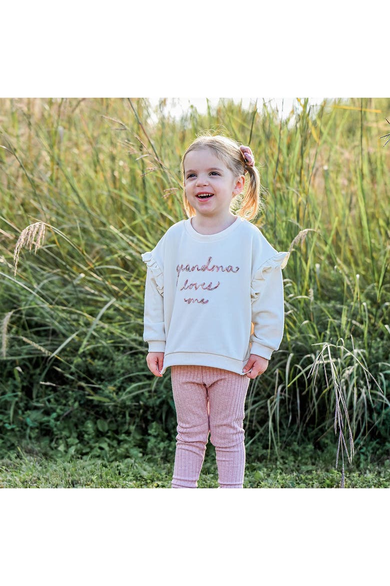 Ruffle Slouch Grandma Loves Me Sweatshirt, Alternate, color, Natural