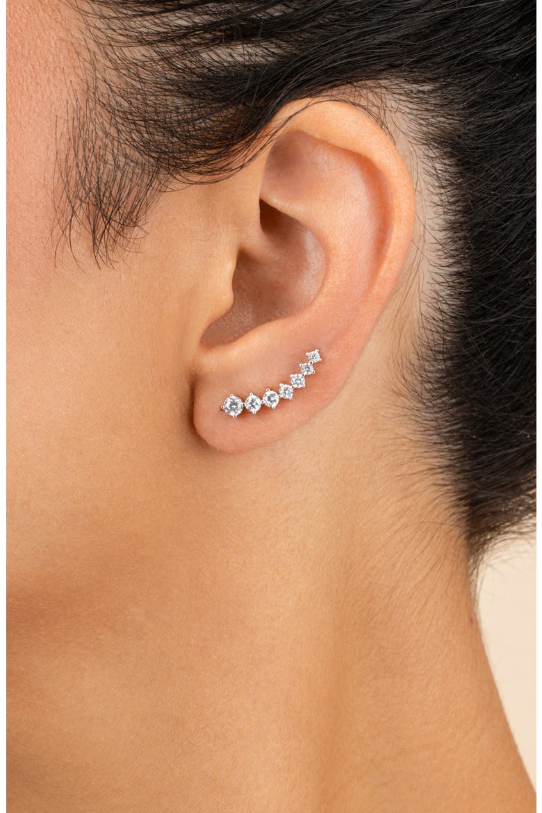 14K Gold Plated CZ Crawler Earrings, Alternate, color, SILVER