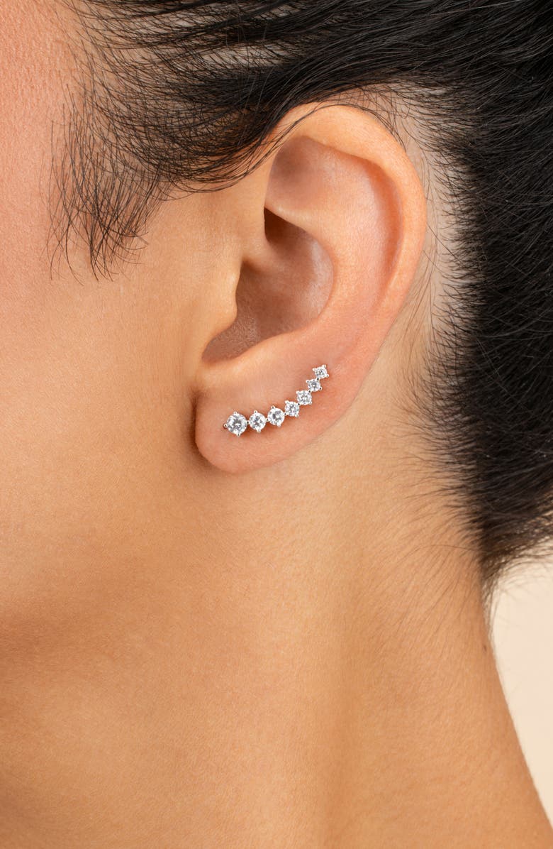 Sterling Forever 14K Gold Plated CZ Crawler Earrings, Alternate, color, Silver