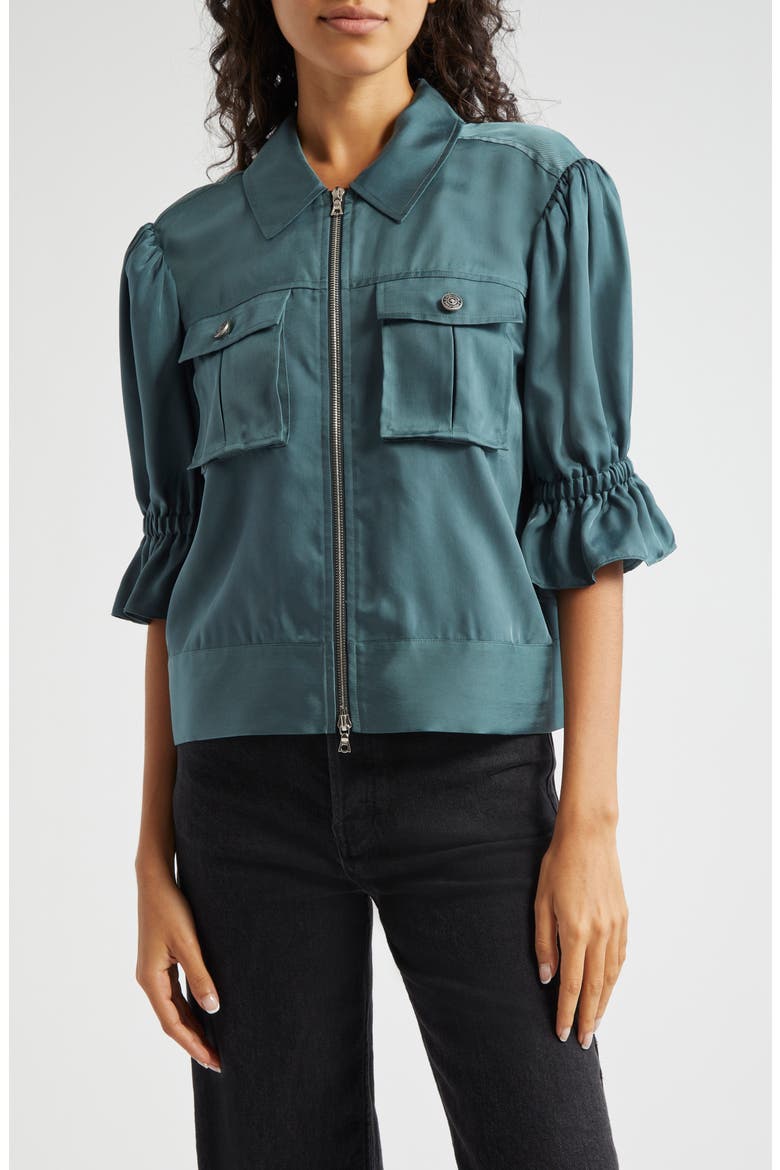 Holly Ruffle Sleeve Jacket, Main, color, GREEN ONYX