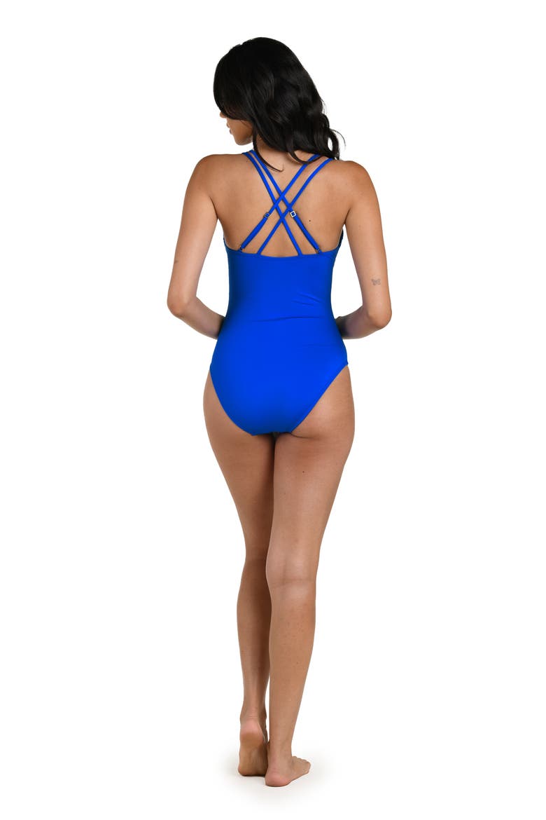 Lace-Up Underwire One-Piece Swimsuit, Alternate, color, LAPIS