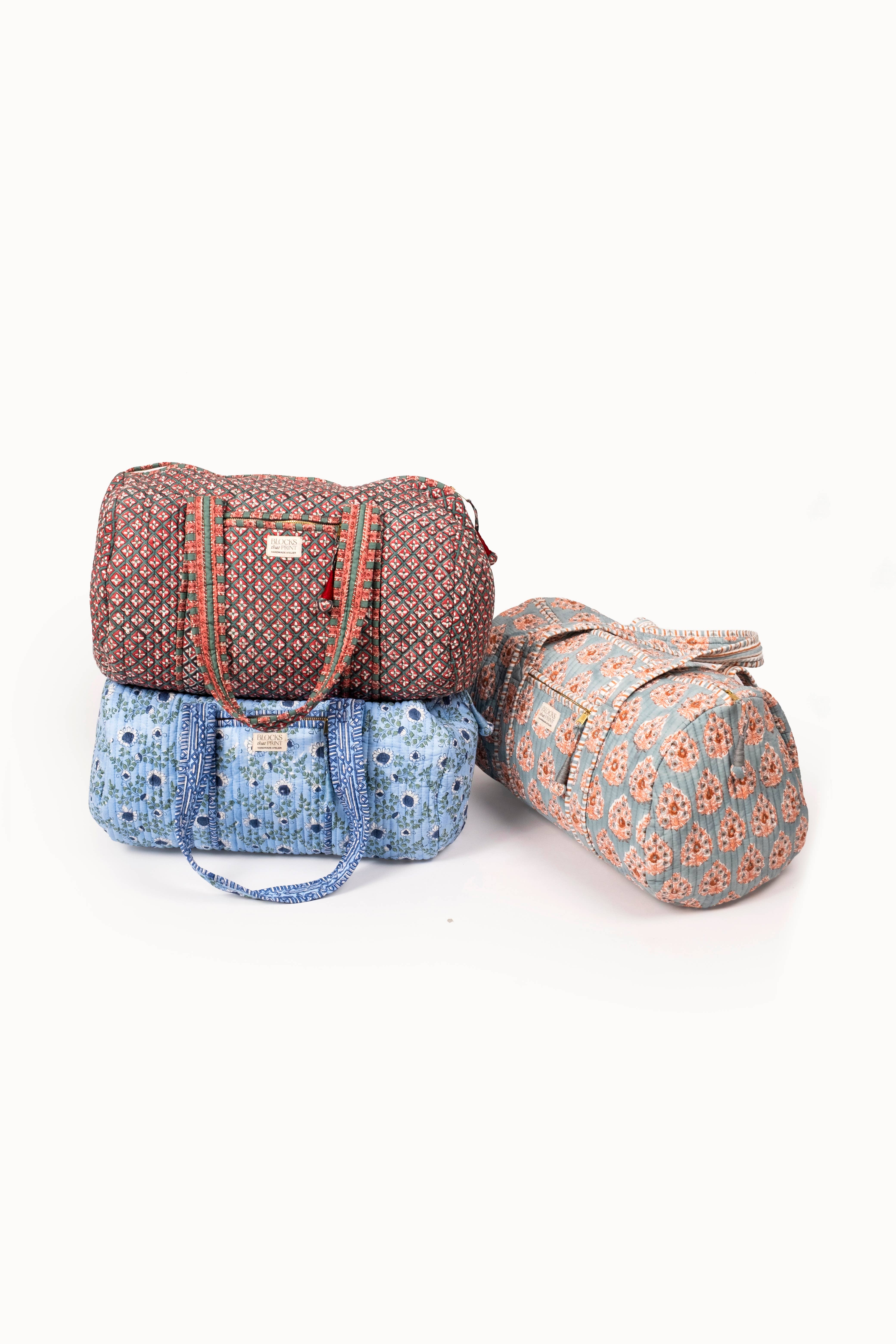 Block Print Quilted Duffle Bag, Alternate, color, Terracotta Heirloom Buta