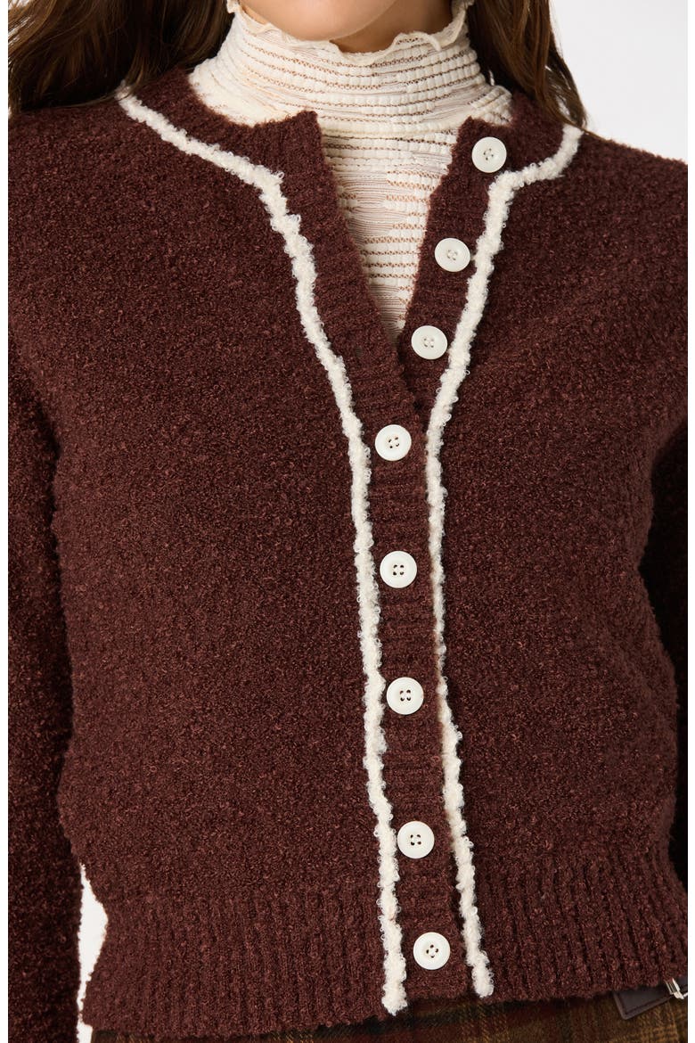 Contrast Stitch Cardigan, Alternate, color, BROWN