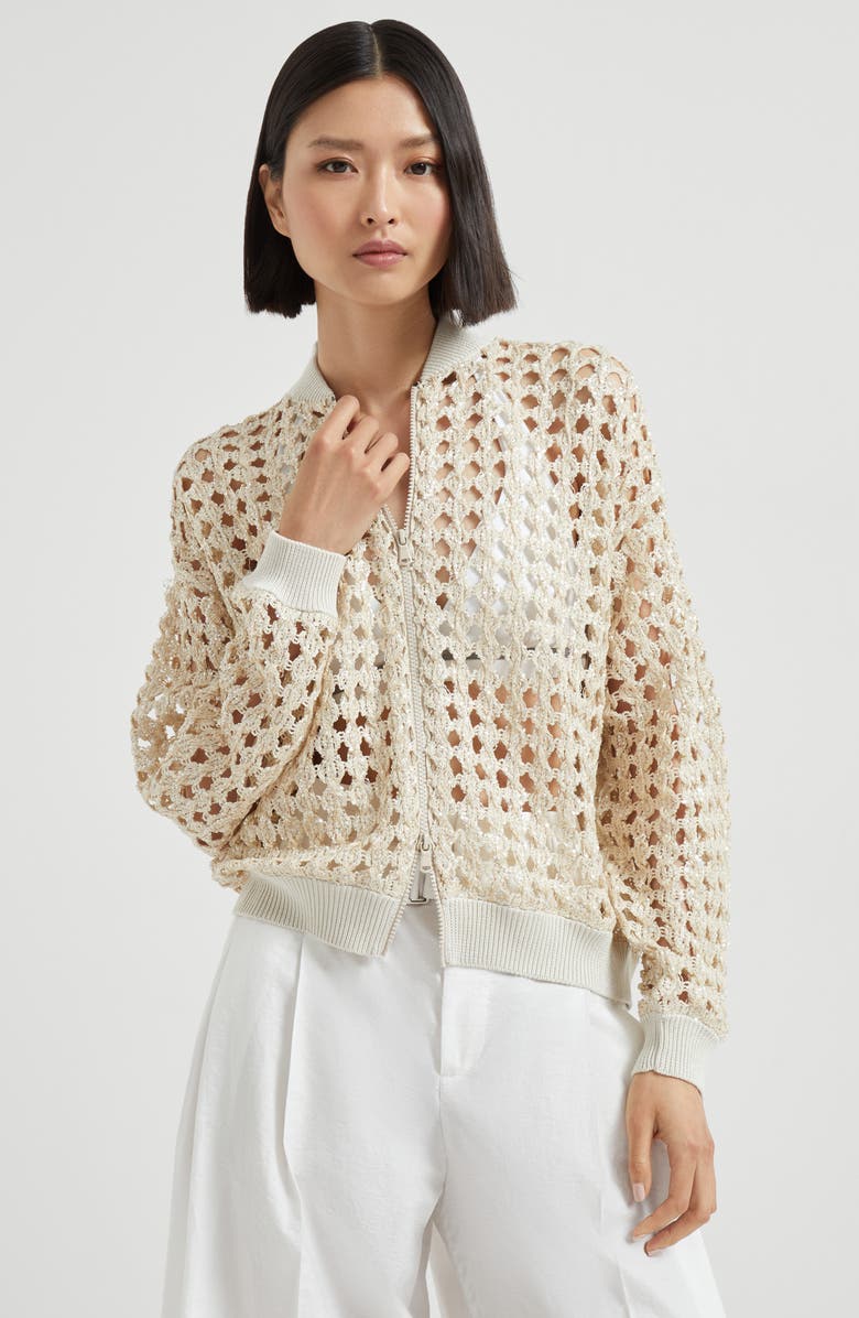 Brunello Cucinelli Dazzling Embroidery bomber, Alternate, color, 