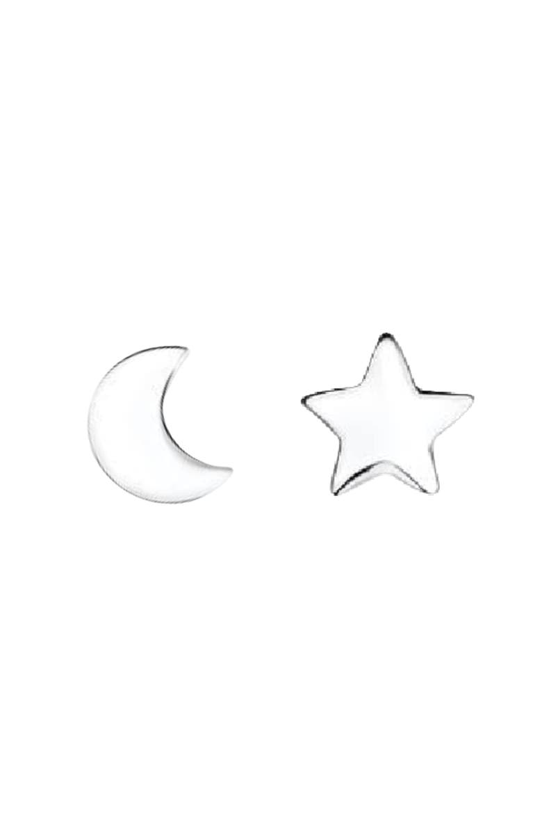 Little Miss Zoe Moon/ Star Stud Earrings, Alternate, color, Silver